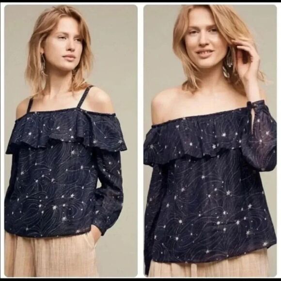 Anthro Floreat Starlit Off Shoulder Star Top - Picture 2 of 13